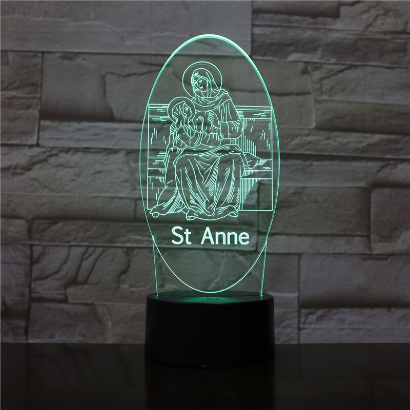 비전 크리 에이 티브 7 색상 세인트 앤 모델링 3D Led 데스크 램프 선물 Usb 예수 십자가 밤 빛 조명 장식 1869